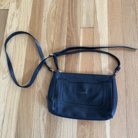 MARC JACOBS New York Turquoise Black Pebbled Leather Crossbody Bag EUC - Picture 1 of 12